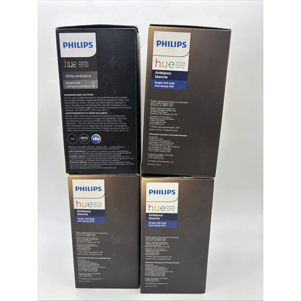 Philips Hue White Ambiance A19 Smart LED Bulb 10W/60W  461004 –Lot Of 4 New